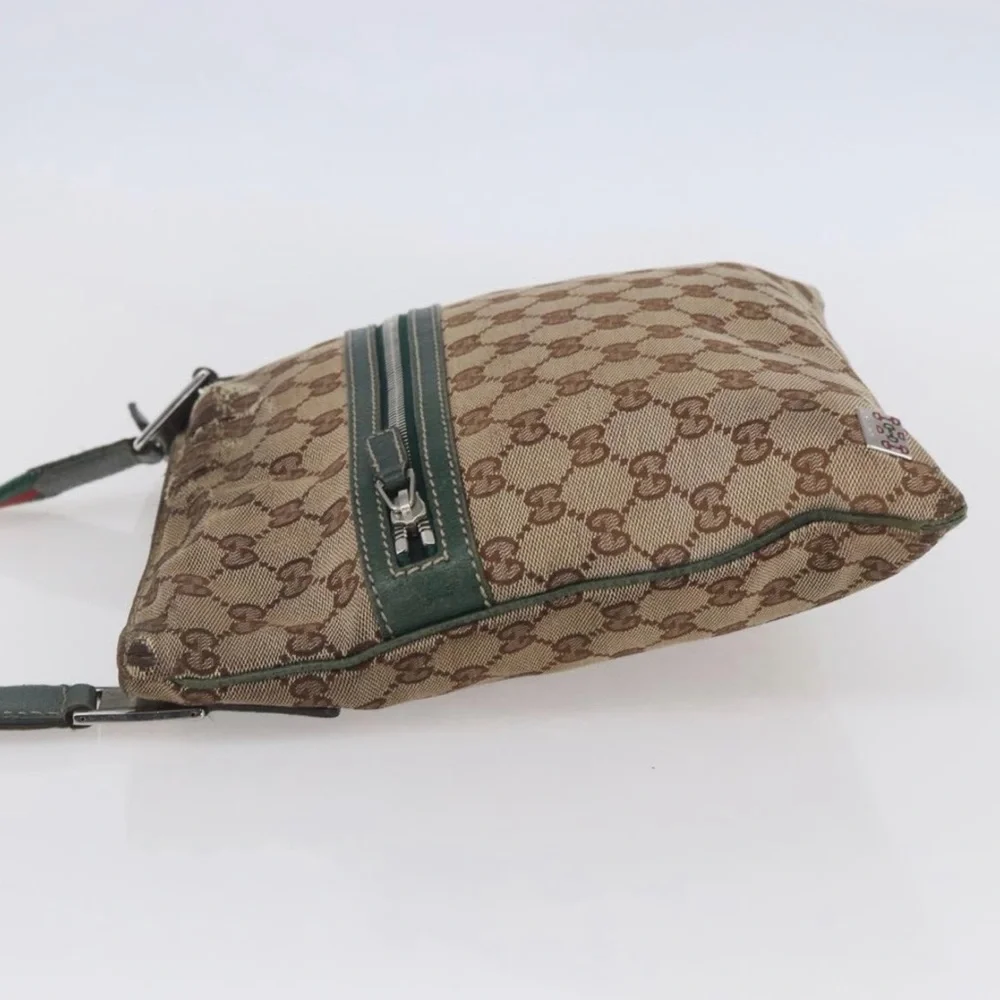 Gucci Beige Brown GG Canvas Messenger Bag with Green-Red Strap